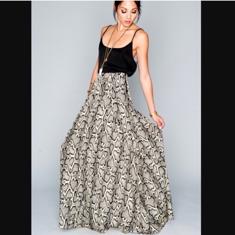 Show Me Your MuMu Snake Print Maxi Skirt in Black and Cream